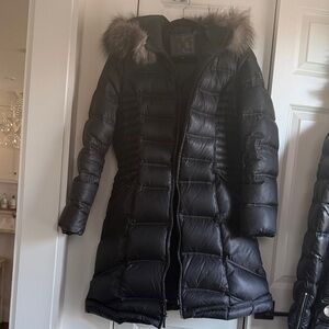 Dawn Levy Midnight Puffer Jacket with Fur Trim